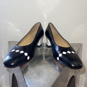 BOTTEGA VENETA black and white checker diamond leather pumps